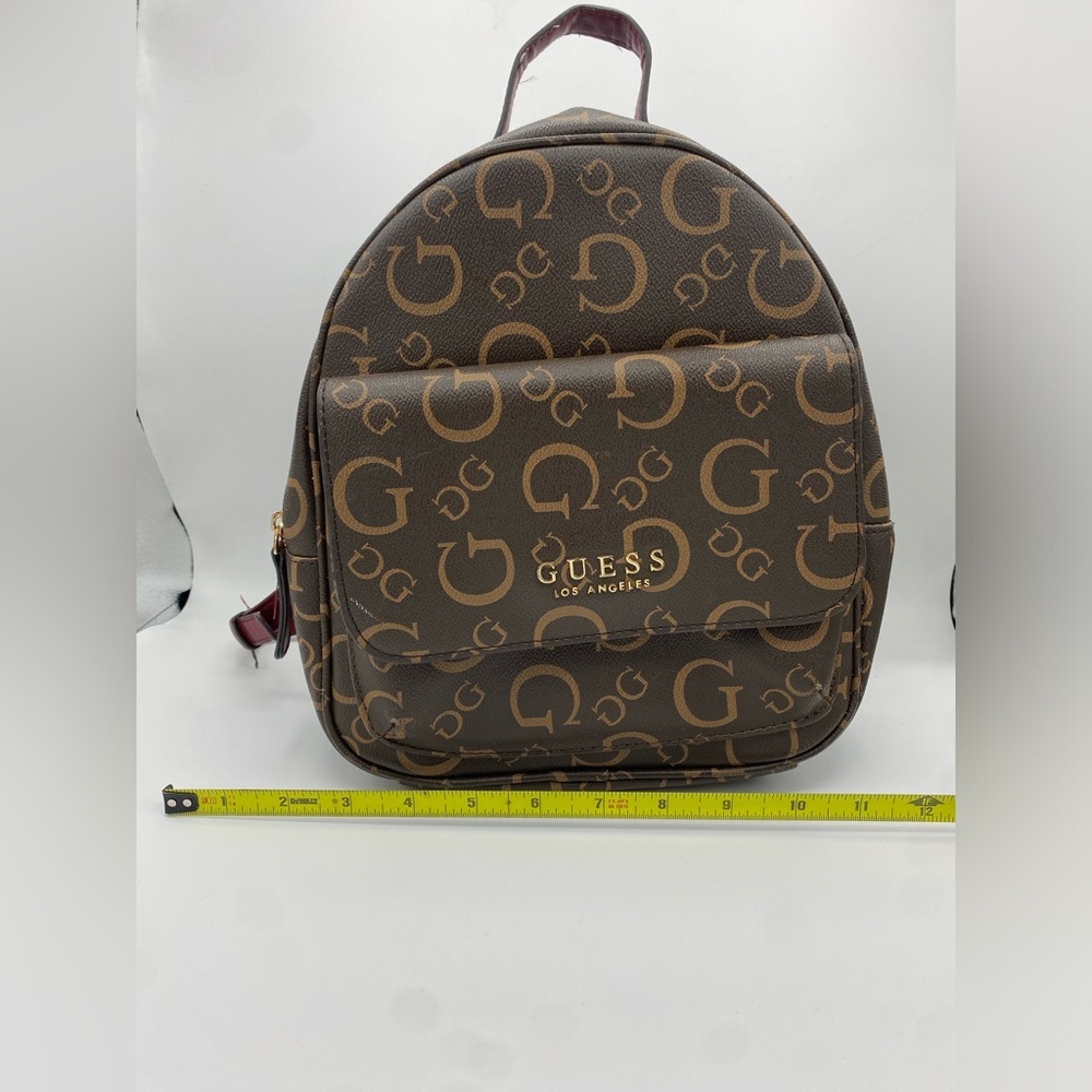 Guess Vintage Maroon Strap Brown Logo Backpack - Picture 3 of 14